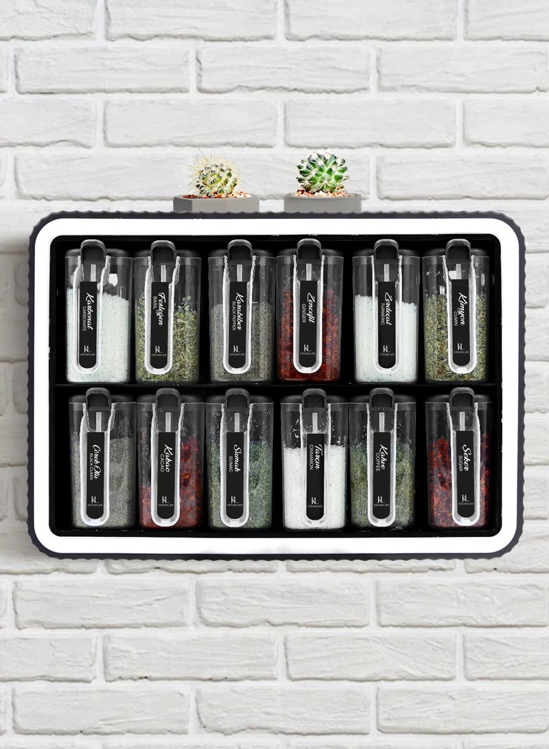 كيتشن لايف طقم 12 قطعة من برطمانات التوابل ذاتية اللصق مع غطاء وملعقة وملصقات - Image 2