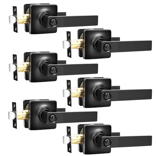 GOBEKOR 6 Pack Matte Black Door Handle Privacy Door Levers Interior Door Handles with Lock Square Bedroom Bathroom Door Locks Modern Black Interior Door Hardware - Image 1