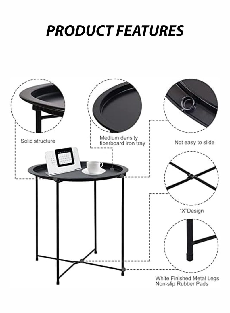Toshionics Modern Round Metal Side Table with Tray Top and Cross-Leg Base–Small End Coffee Side Table for Home, Living Room, Bedroom, Office and Lounge Areas–Beige 50x45cm  - Image 2