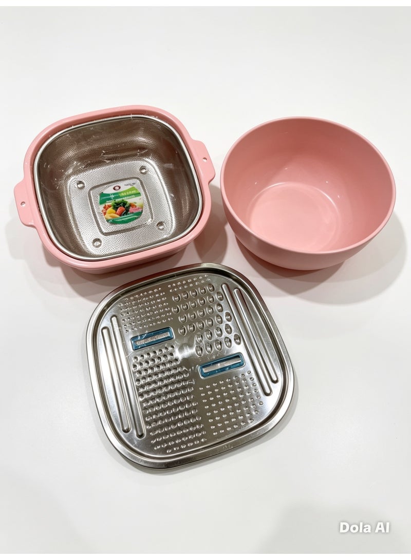 4-in-1 Food Prep Set - Plastic Washing & Draining Bowl with Stainless Steel Colander and Multi-functional Grater - Image 2