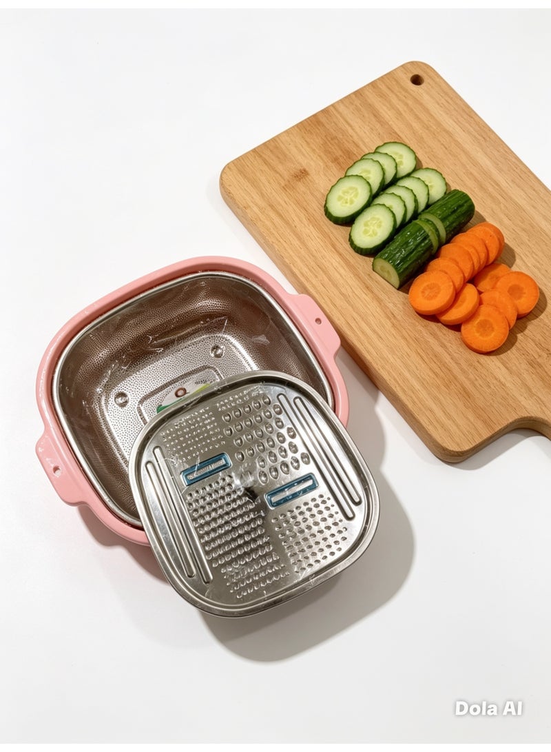 4-in-1 Food Prep Set - Plastic Washing & Draining Bowl with Stainless Steel Colander and Multi-functional Grater - Image 1