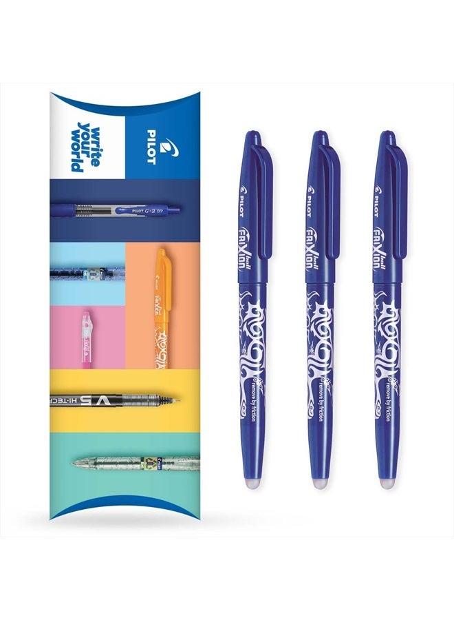 PILOT Frixion Heat/Friction Erasable Rollerball Pen FR7 - Medium Line 0.7mm Tip Nib - Wallet Pack of 3 (Blue)  - Image 1