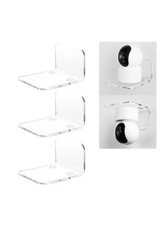 XiuWoo Acrylic Floating Wall Shelves Set of 3 for Security Cameras, Baby Monitors, Speakers, Universal Small Wall Shelf with Cable Clips, 10-Piece Strong Tapes, No Drill, Clear  - Image 1