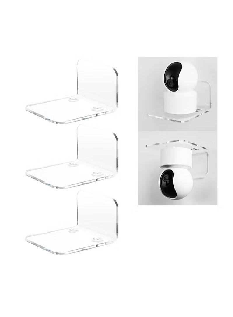 XiuWoo Acrylic Floating Wall Shelves Set of 3 for Security Cameras, Baby Monitors, Speakers, Universal Small Wall Shelf with Cable Clips, 10-Piece Strong Tapes, No Drill, Clear - Image 1