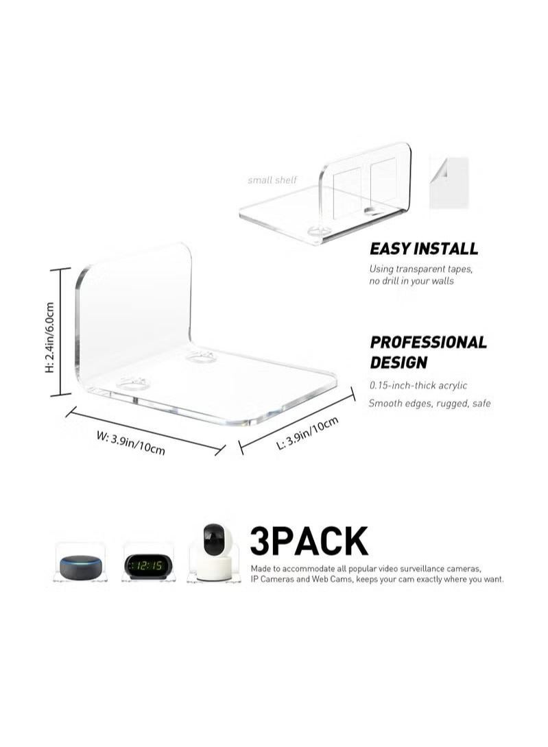 XiuWoo Acrylic Floating Wall Shelves Set of 3 for Security Cameras, Baby Monitors, Speakers, Universal Small Wall Shelf with Cable Clips, 10-Piece Strong Tapes, No Drill, Clear - Image 3