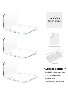XiuWoo Acrylic Floating Wall Shelves Set of 3 for Security Cameras, Baby Monitors, Speakers, Universal Small Wall Shelf with Cable Clips, 10-Piece Strong Tapes, No Drill, Clear  - Image 5