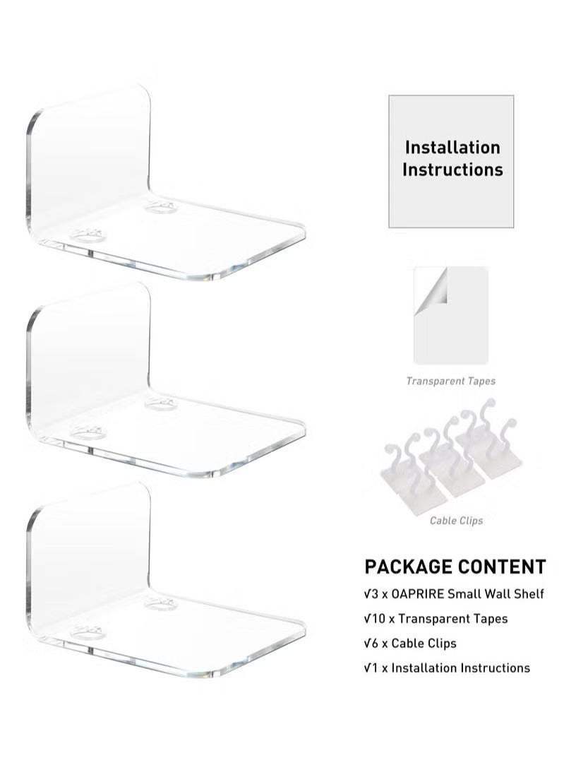XiuWoo Acrylic Floating Wall Shelves Set of 3 for Security Cameras, Baby Monitors, Speakers, Universal Small Wall Shelf with Cable Clips, 10-Piece Strong Tapes, No Drill, Clear - Image 5
