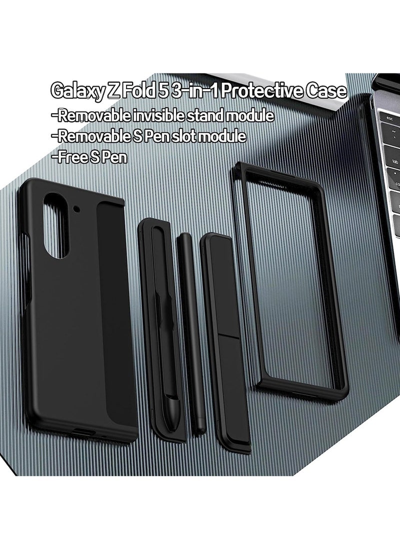 Rock Pow - for Samsung Galaxy Z Fold 5 Case with S Pen [Changable S Pen Holder & Kickstand ] [Support Wireless Charging] Matte Z Fold 5 Case Hard PC Shockproof Anti-Scratch Case for Samsung Z Fold 5 - Image 1