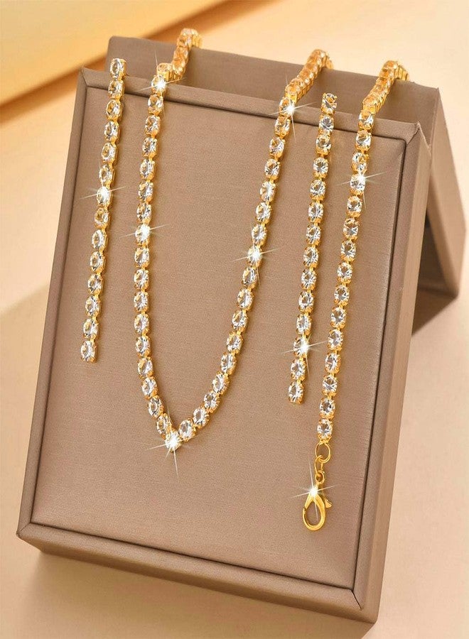 Unicra Rhinestone Bridal Wedding Jewelry Set Gold Necklace Earrings Bracelet Sets Prom Formal Costume Jewelry Sets for Women and Brides (Gold) - Image 3
