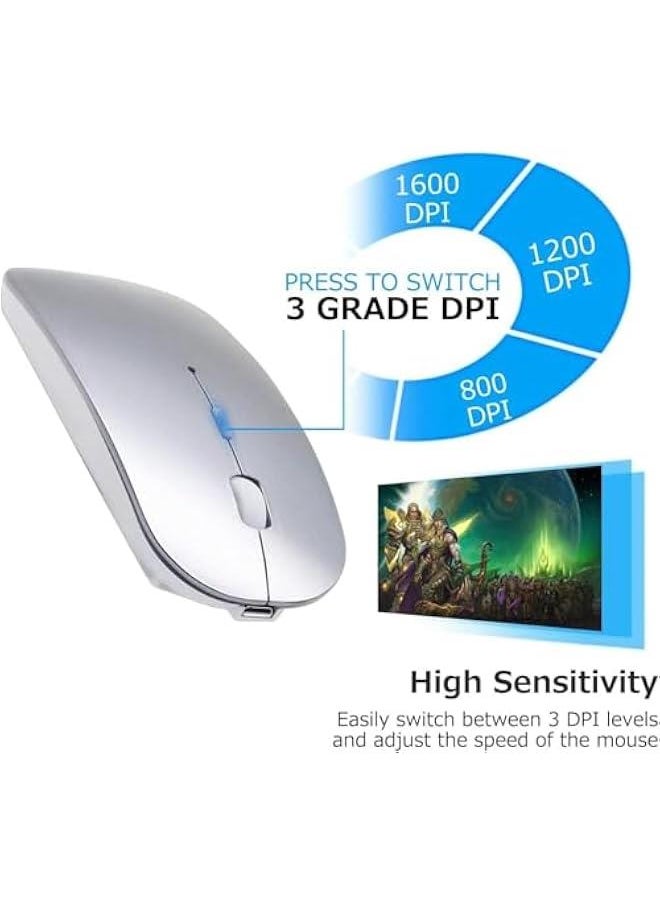 Generic - Wireless Bluetooth Mouse, 2.4 GHZ Wireless Mouse for Laptop, Wireless Mouse 800 to 1600 Adjustable Dpi, Bluetooth PC Mouse with USB-C Resolver for MacBook Pro/Air/Mac/iPad/Laptop/Desktop - Image 1