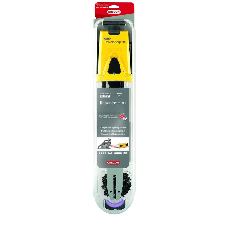Oregon 16-inch PowerSharp Starter Kit with Bar, Sharpener, and 55 Drive Link PowerSharp Chain, 3/8" Low Profile, 050" Gauge, Fits Stihl, Portable Sharpening Tool for Chainsaws (541655)