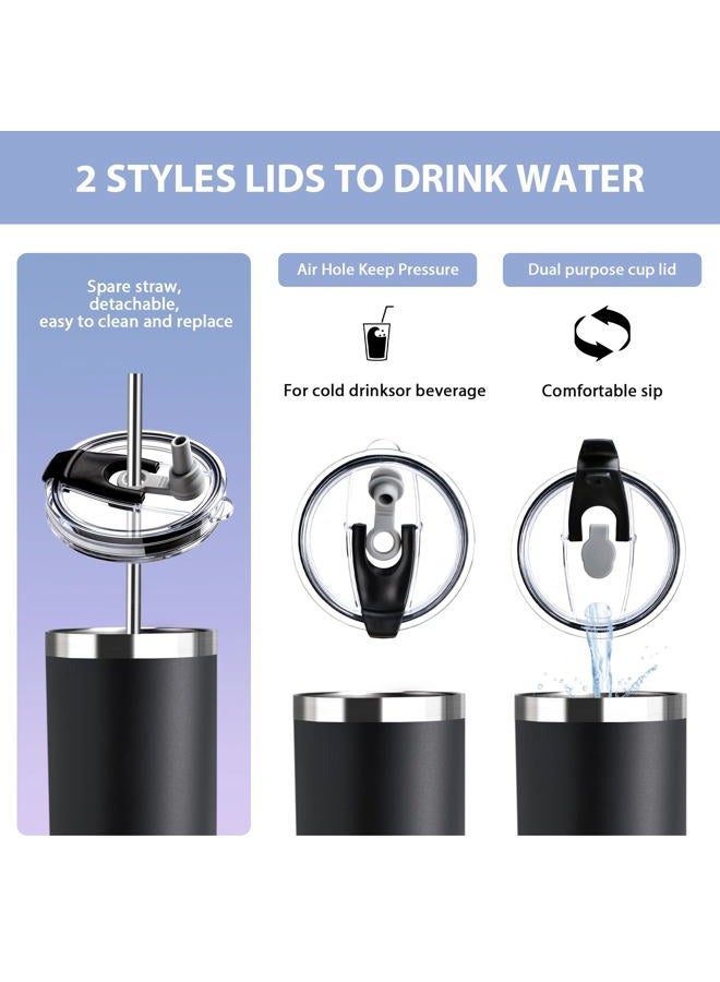 HYDROWION Triple-Insulated Tumblers - Stainless Steel with Lid and Straw, 20 oz Water Bottle, Stainless Steel Cups, Coffee Travel Mug for Home & Office Black - Image 2
