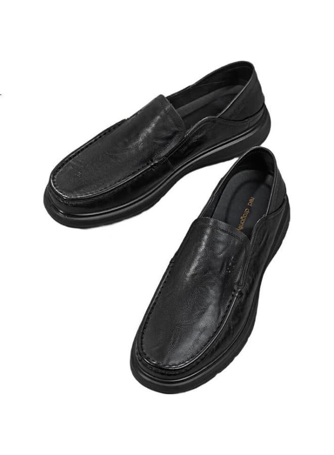 Red Dragonfly Casual Leather Shoes Spring Men'S Shoes One-Step Commuting Dual-Wearing Cowhide Shoes Men Wta15083 Black 41 - Image 2