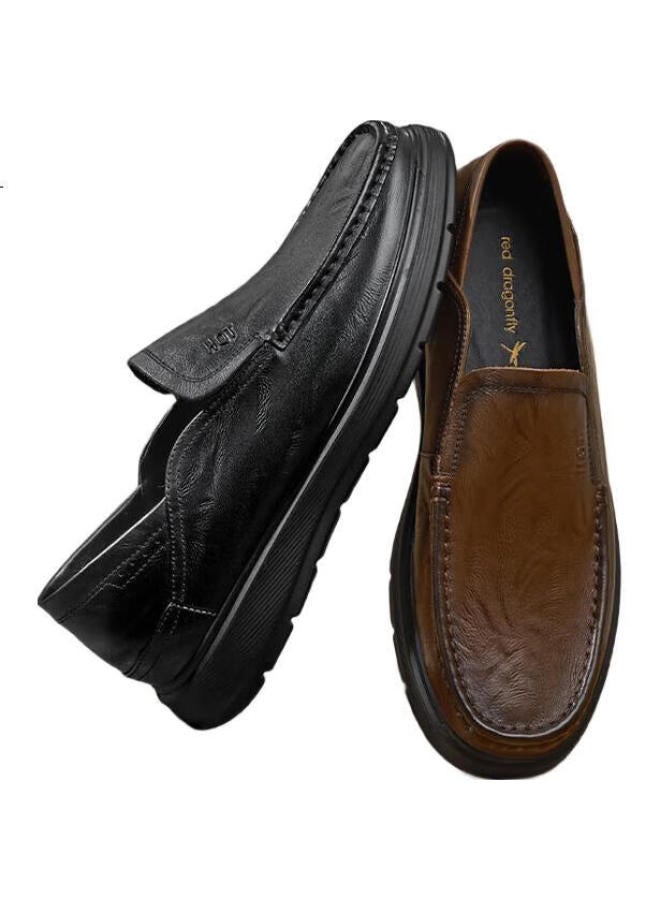 Red Dragonfly Casual Leather Shoes Spring Men'S Shoes One-Step Commuting Dual-Wearing Cowhide Shoes Men Wta15083 Black 41 - Image 1