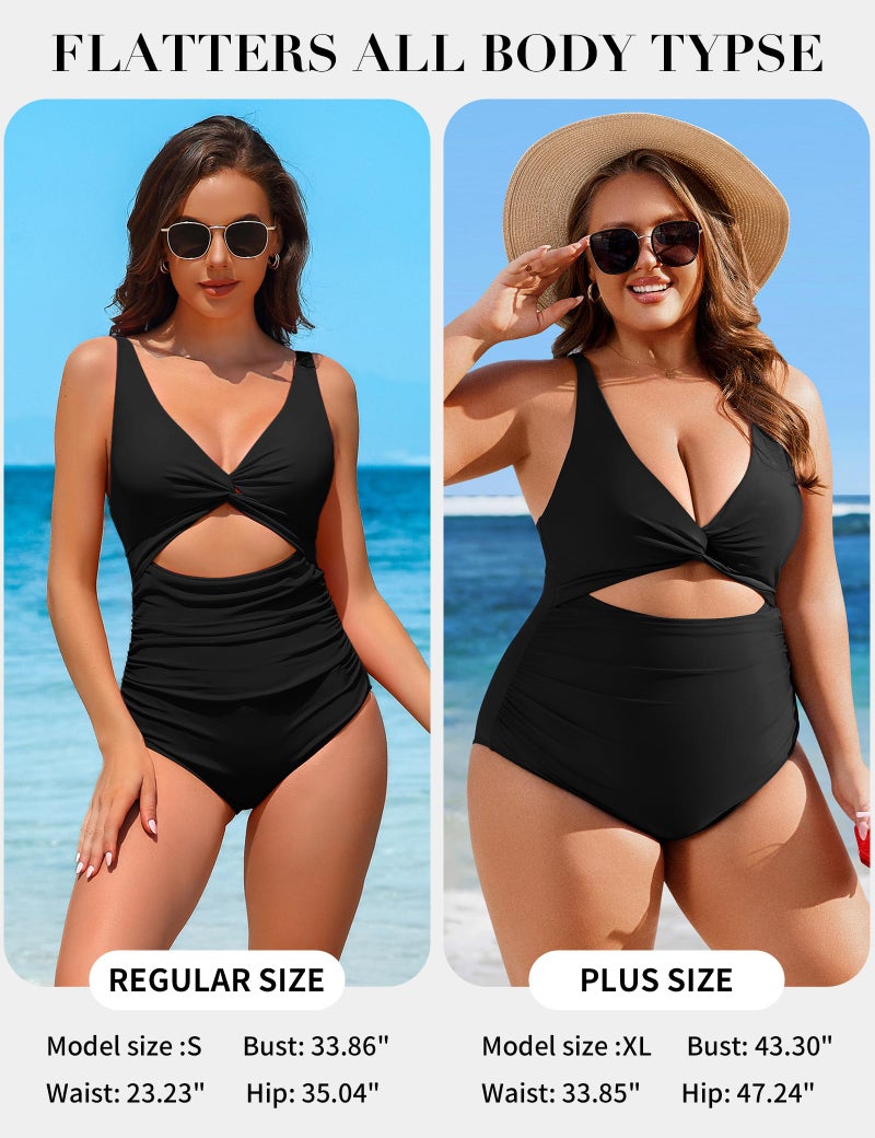 Charmo Womens One Piece Swimsuit Ruched Tummy Control High Cut Backless V Neck Bathing Suits Swimwear Black Large - Image 5