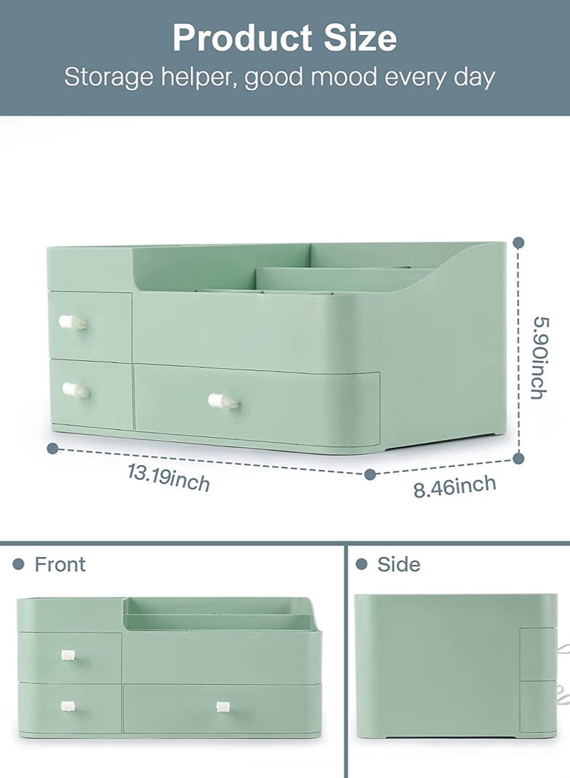 أوريتي منظم مكياج مع أدراج، منظم سطح طاولة كبير السعة للحمام وغرفة النوم ومنظم مستحضرات التجميل باللون الأخضر - Image 2