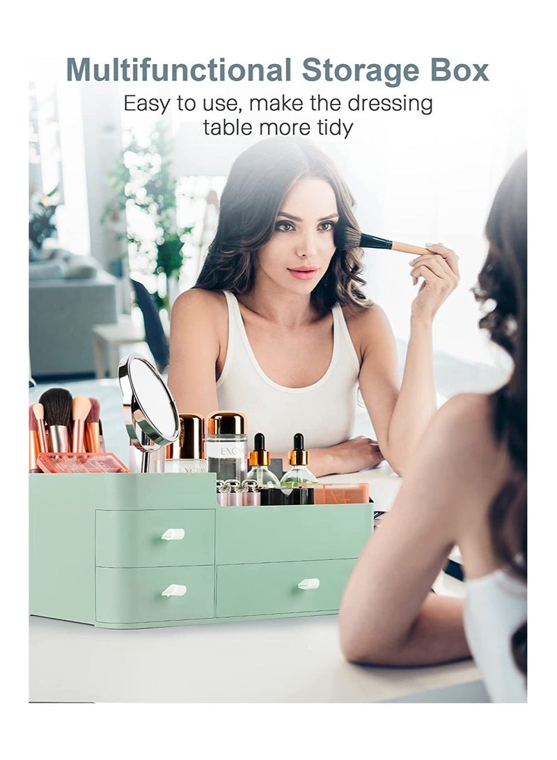 أوريتي منظم مكياج مع أدراج، منظم سطح طاولة كبير السعة للحمام وغرفة النوم ومنظم مستحضرات التجميل باللون الأخضر - Image 2