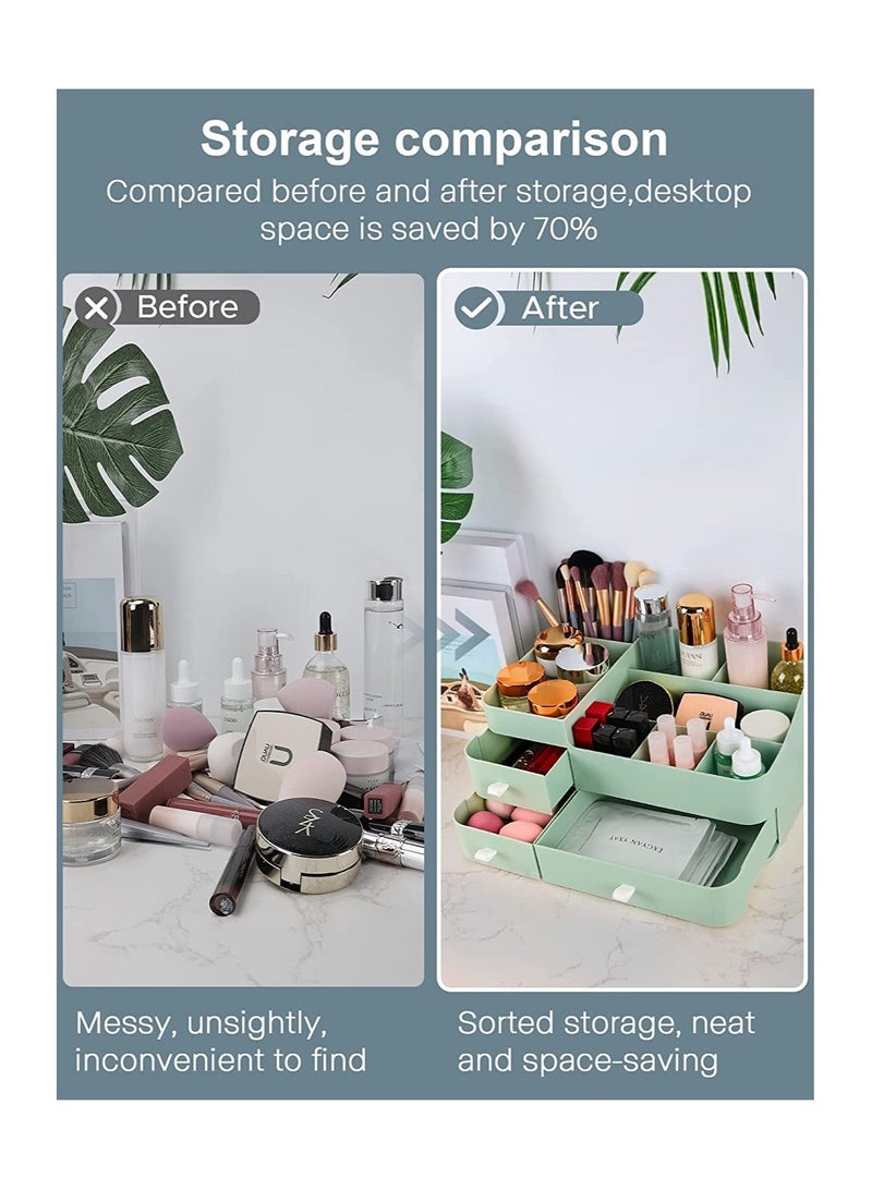 أوريتي منظم مكياج مع أدراج، منظم سطح طاولة كبير السعة للحمام وغرفة النوم ومنظم مستحضرات التجميل باللون الأخضر - Image 4