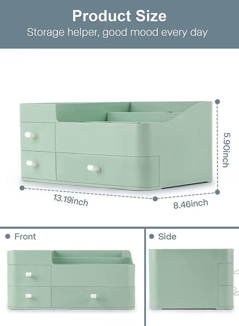 أوريتي منظم مكياج مع أدراج، منظم سطح طاولة كبير السعة للحمام وغرفة النوم ومنظم مستحضرات التجميل باللون الأخضر - Image 3