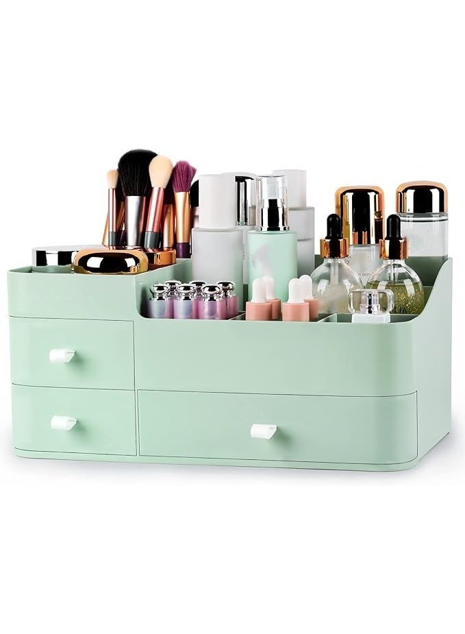 أوريتي منظم مكياج مع أدراج، منظم سطح طاولة كبير السعة للحمام وغرفة النوم ومنظم مستحضرات التجميل باللون الأخضر - Image 1