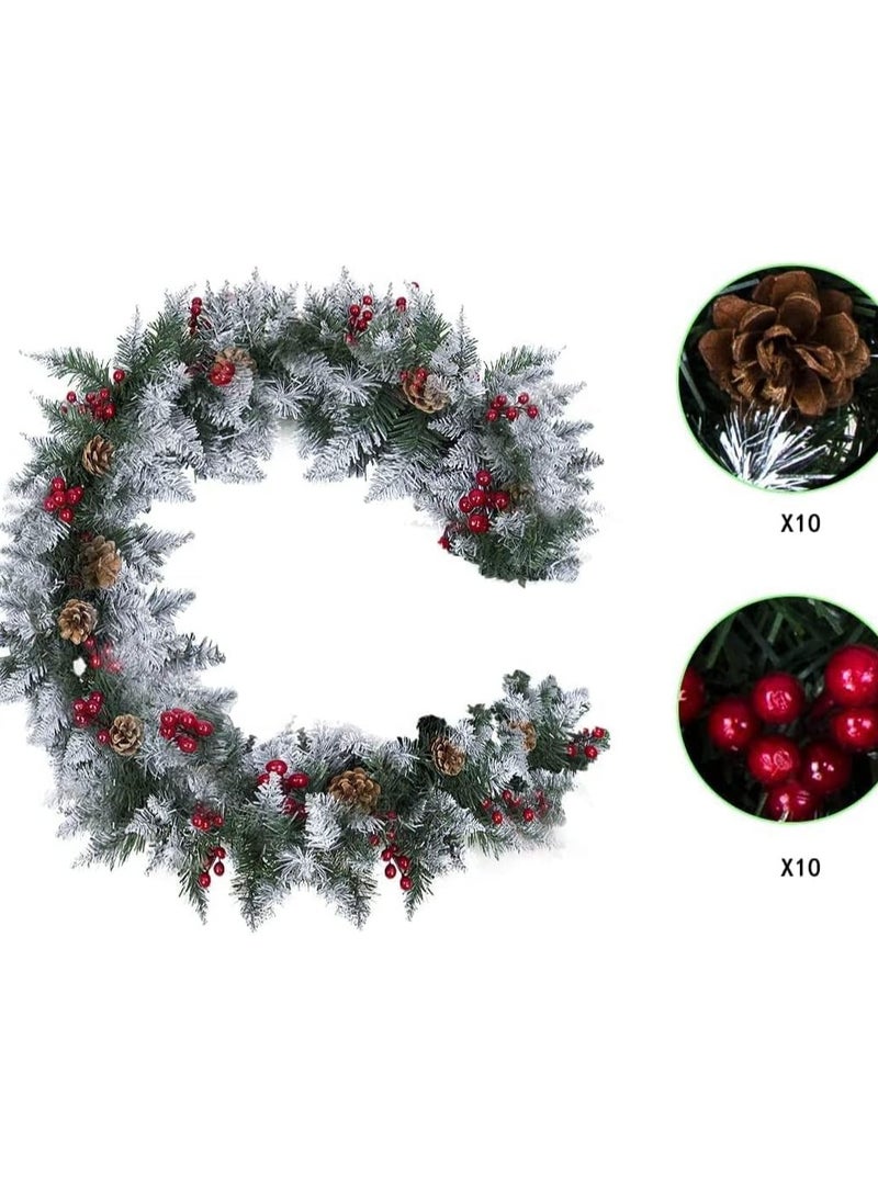 تابيت زينة أكاليل الكريسماس 270 سم ديكور شجرة الكريسماس الصناعية ديكور شجرة إكس ماكس إكليل الكريسماس في الهواء الطلق إكليل الكريسماس إكليل الصنوبر مع التوت الأحمر مخاريط الصنوبر الثلجية ديكور العطلات - Image 4