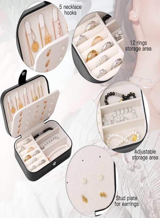 TRADY Jewellery Box, Small Travel Jewellery Organiser Storage Case for Rings Earrings Necklace Bracelets Premium Faux Leather Jewellery Gift Box for Girls WomenBlack] - Image 3