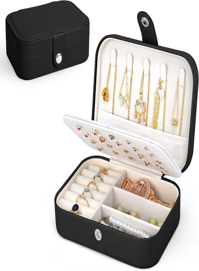 TRADY Jewellery Box, Small Travel Jewellery Organiser Storage Case for Rings Earrings Necklace Bracelets Premium Faux Leather Jewellery Gift Box for Girls WomenBlack] - Image 1