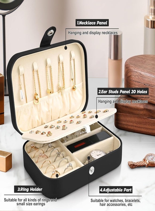 TRADY Jewellery Box, Small Travel Jewellery Organiser Storage Case for Rings Earrings Necklace Bracelets Premium Faux Leather Jewellery Gift Box for Girls WomenBlack] - Image 4