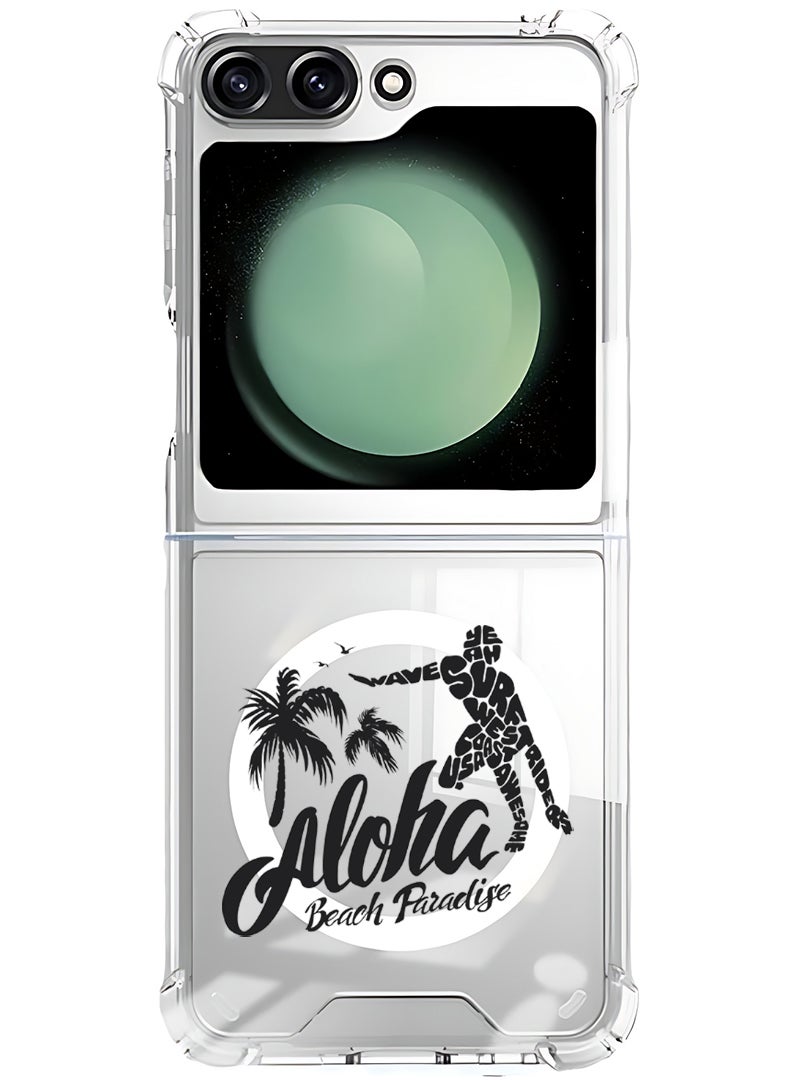 Theodor Magnetic Case for Samsung Galaxy Z Flip 5 Compatible with MagSafe Wireless Charging, Shockproof Phone Bumper Cover Aloha Beach Paradise Black - Image 1