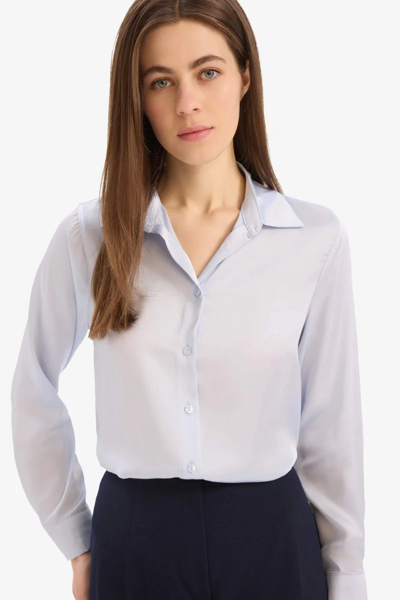 DeFacto Regular Fit Shirt Collar Satin Long Sleeve Shirt