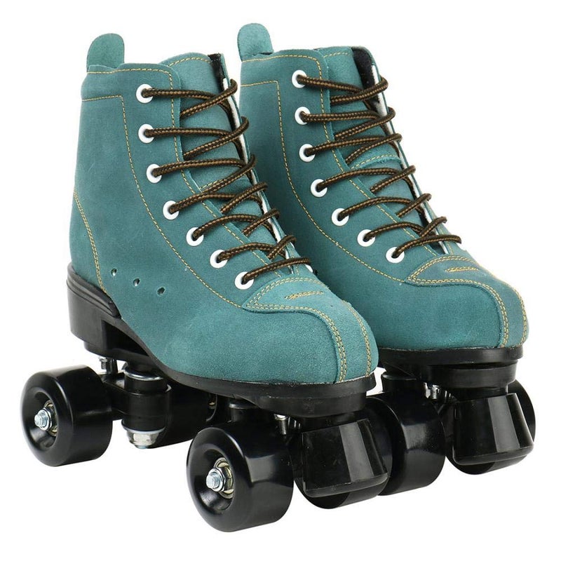 XUDREZ Cowhide Roller Skates for Women and Men High-Top Shoes Double-Row Design,Adjustable Classic Premium Roller Skates (Blue,8.5) - Image 2