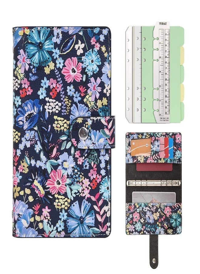 Wonderpool Refillable Spiral Journal 6 Ring Binder Notebook Writing Journal with Inner Pockets-College Lined Paper and Pattern Cover for School Work Travel and Organizer (A6, Flowers) - Image 1