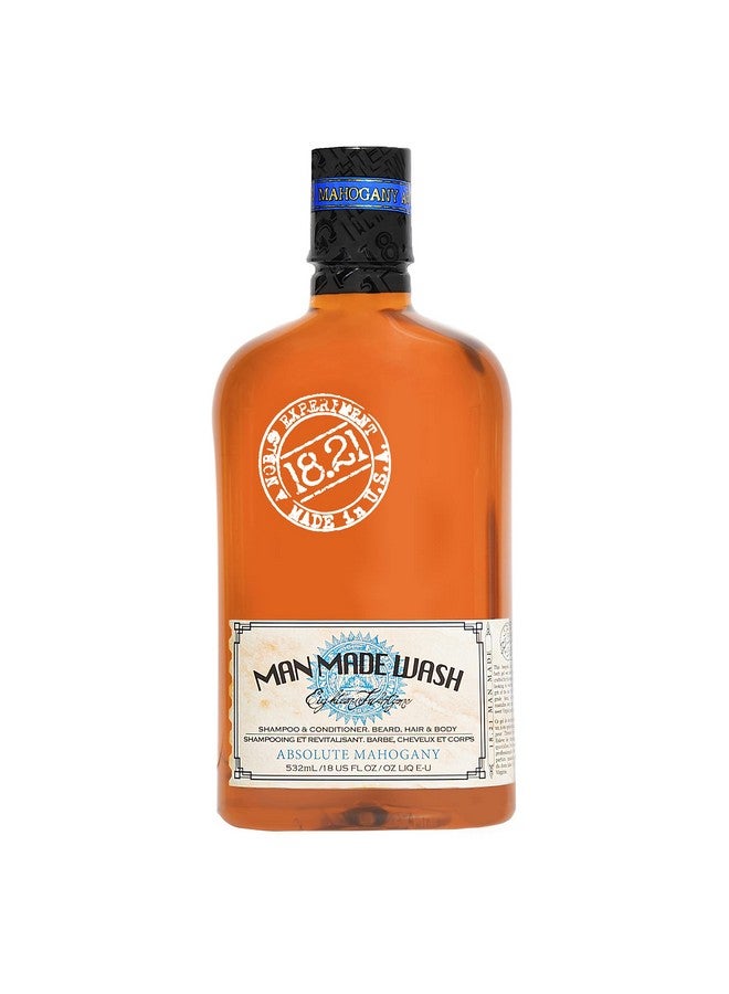 18.21 Man Made 8.21 شامبو وغسول جسم وبلسم 3 في 1 للرجال من خشب الماهوجني الأصلي 18 أوقية لجميع أنواع الشعر والبشرة يقوي ويرطب برائحة رجولية - Image 1