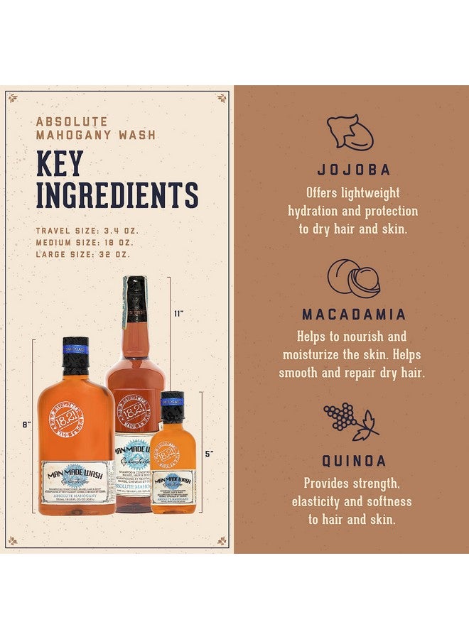 18.21 Man Made 8.21 شامبو وغسول جسم وبلسم 3 في 1 للرجال من خشب الماهوجني الأصلي 18 أوقية لجميع أنواع الشعر والبشرة يقوي ويرطب برائحة رجولية - Image 4