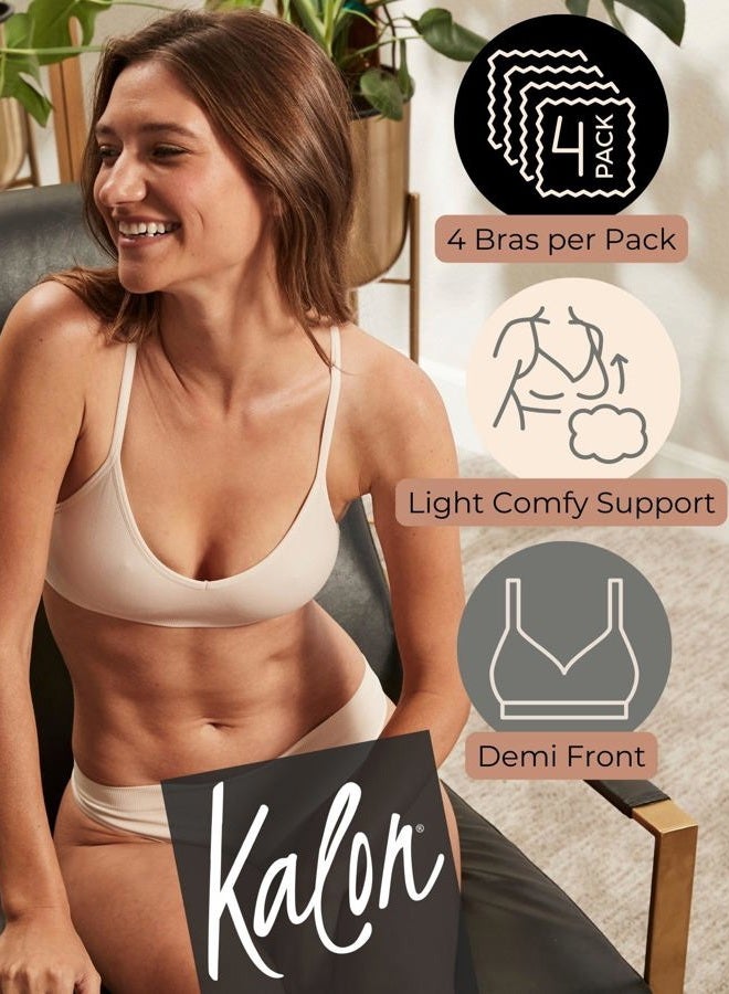 Kalon Women's 4 Pack Demi Padded Bralette Wireless Comfortable Bra, Basics, M-L - Image 2