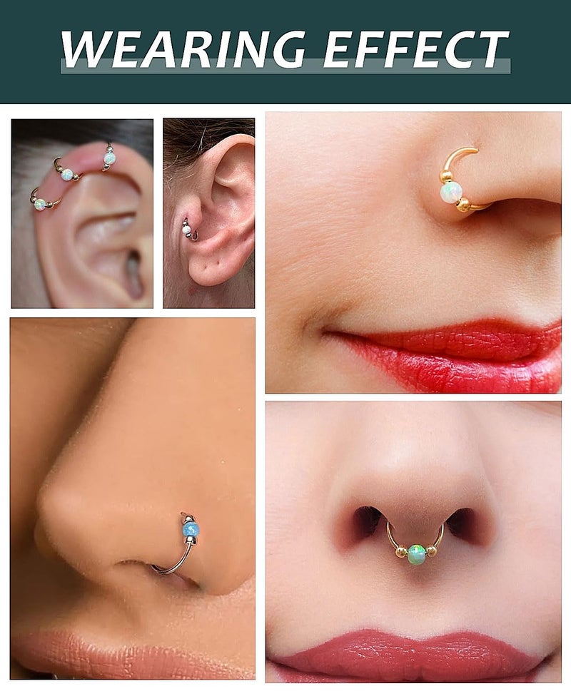 AMASIS 4Pcs Stainless Steel Nose Ring Set for Women Men,Hypoallergenic 20G L Shaped Nose Studs 8mm 18G Purple Opal Small Silver Hoops for Nostril Septum Cartilage Helix Rook 2nd or 3rd Ear lobe Lip Piercings - Image 5