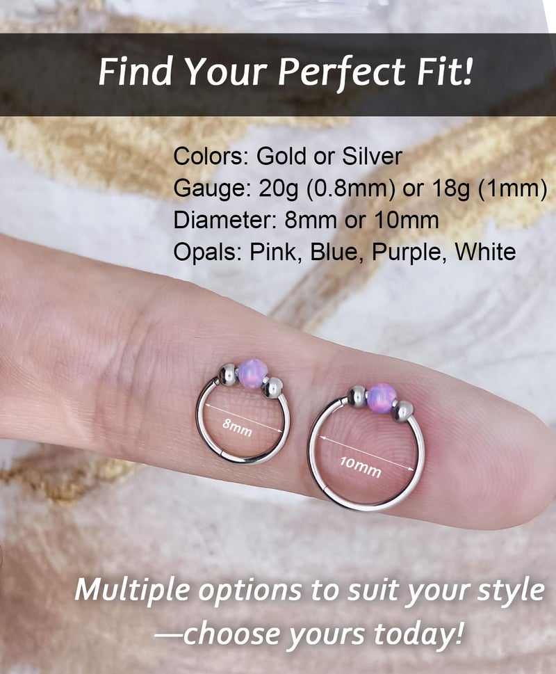 AMASIS 4Pcs Stainless Steel Nose Ring Set for Women Men,Hypoallergenic 20G L Shaped Nose Studs 8mm 18G Purple Opal Small Silver Hoops for Nostril Septum Cartilage Helix Rook 2nd or 3rd Ear lobe Lip Piercings - Image 3