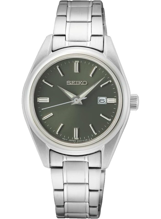 Seiko Seiko Women Analog Quartz Watch with Stainless Steel Strap SUR533P1, Green Dial, Bracelet 