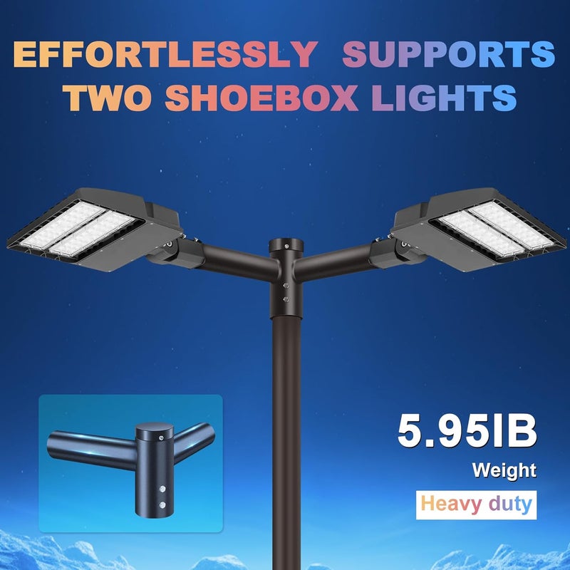 LEDMO 90° Tenon Adaptor with 2 arms, Double 2-3/8" Round Slip Fitter Bracket, Lighting Mounting Heavy Duty Extension Round Pole for Parking Lot Area Light Street Floodlight Solid Rustproof - Image 4