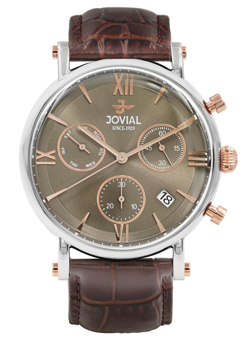 Jovial JOVIAL 4771GALC32E  Men's Fashion ,Chronograph Leather Watch, 44mm, Grey  - Image 1