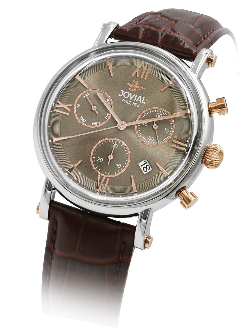 Jovial JOVIAL 4771GALC32E  Men's Fashion ,Chronograph Leather Watch, 44mm, Grey  - Image 2