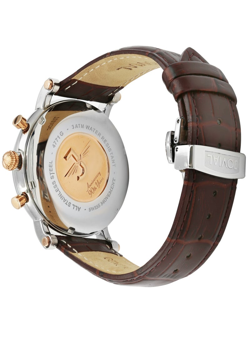 Jovial JOVIAL 4771GALC32E  Men's Fashion ,Chronograph Leather Watch, 44mm, Grey  - Image 3