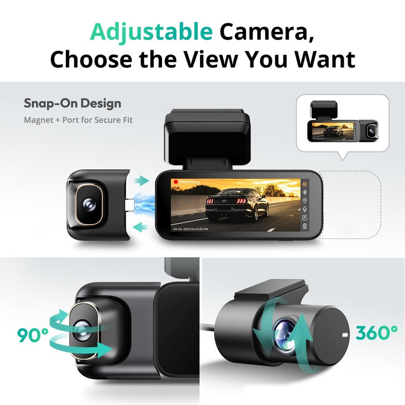 BOTSLAB 3 Channel Dash Cam 4K with 128GB Card, 3.18" Touch Screen, Voice Control, 4K Dash Cam Front and Rear Inside Loop Recording, 5.8GHz WiFi, GPS, Night Vision, WDR, Parking Mode - Image 5
