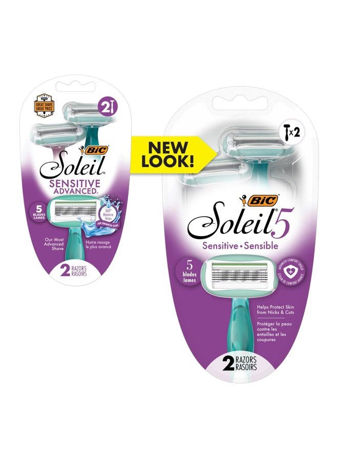 Bic Soleil Sensitive Advanced Women's Disposable Razors With 360 Degree Moisture Strips For Enhanced Glide, Shaving Razors With 5 Blades, 2 Count - Image 3