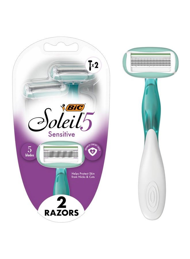 Bic Soleil Sensitive Advanced Women's Disposable Razors With 360 Degree Moisture Strips For Enhanced Glide, Shaving Razors With 5 Blades, 2 Count - Image 1