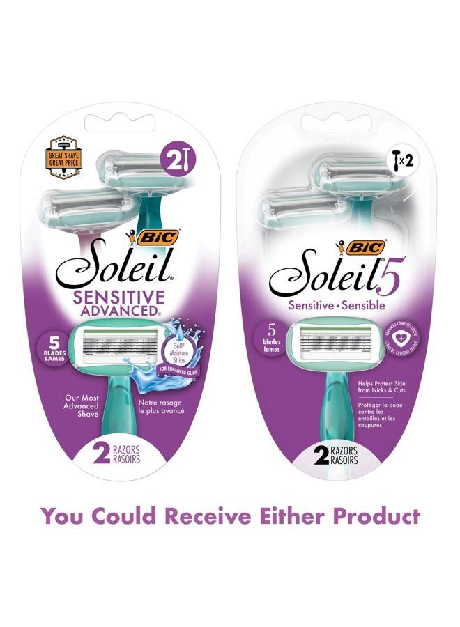 Bic Soleil Sensitive Advanced Women's Disposable Razors With 360 Degree Moisture Strips For Enhanced Glide, Shaving Razors With 5 Blades, 2 Count - Image 2