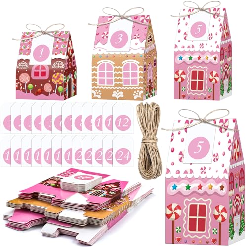 Woanger 24 Empty Advent Calendar Boxes to Fill Christmas DIY Advent Calendar 24 Days Countdown Gift Xmas Gingerbread House Candies Treats Boxes for 2026 Xmas Holiday DecorCandy Style - Image 1