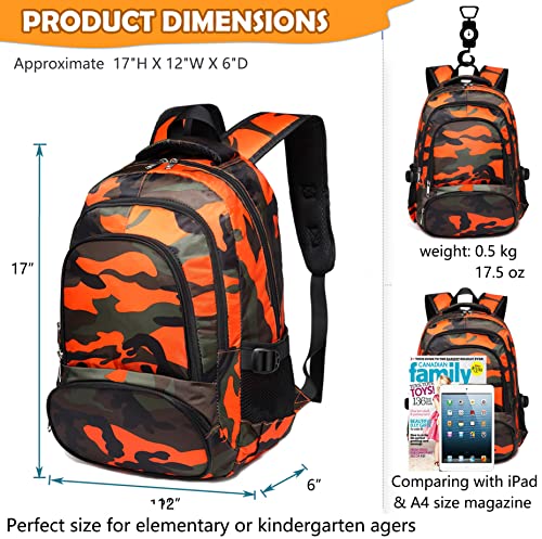 BLUEFAIRY Kids Backpacks for Boys Girls Elementary Primary Middle School Bookbags Back to School Bags for Childs Age 6-8 Mochilas Escolares para NiÃ±os NiÃ±as 17 Inch Camo Orange - Image 2
