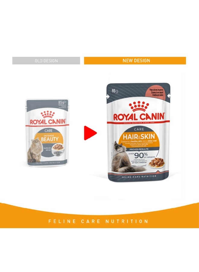 ROYAL CANIN Feline Care Nutrition Hair & Skin Gravy Intense Beauty Wet Food Pouches 12x85g  - Image 2