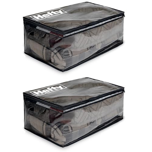 Hefty Storage Bags Extra Large Double Zipper Backpack, Heavy Duty Water Resistant Moving Totes with Shoulder Straps, Foldable Reusable Packing Organizers, 2 Pack (X-Large Black) - Image 1